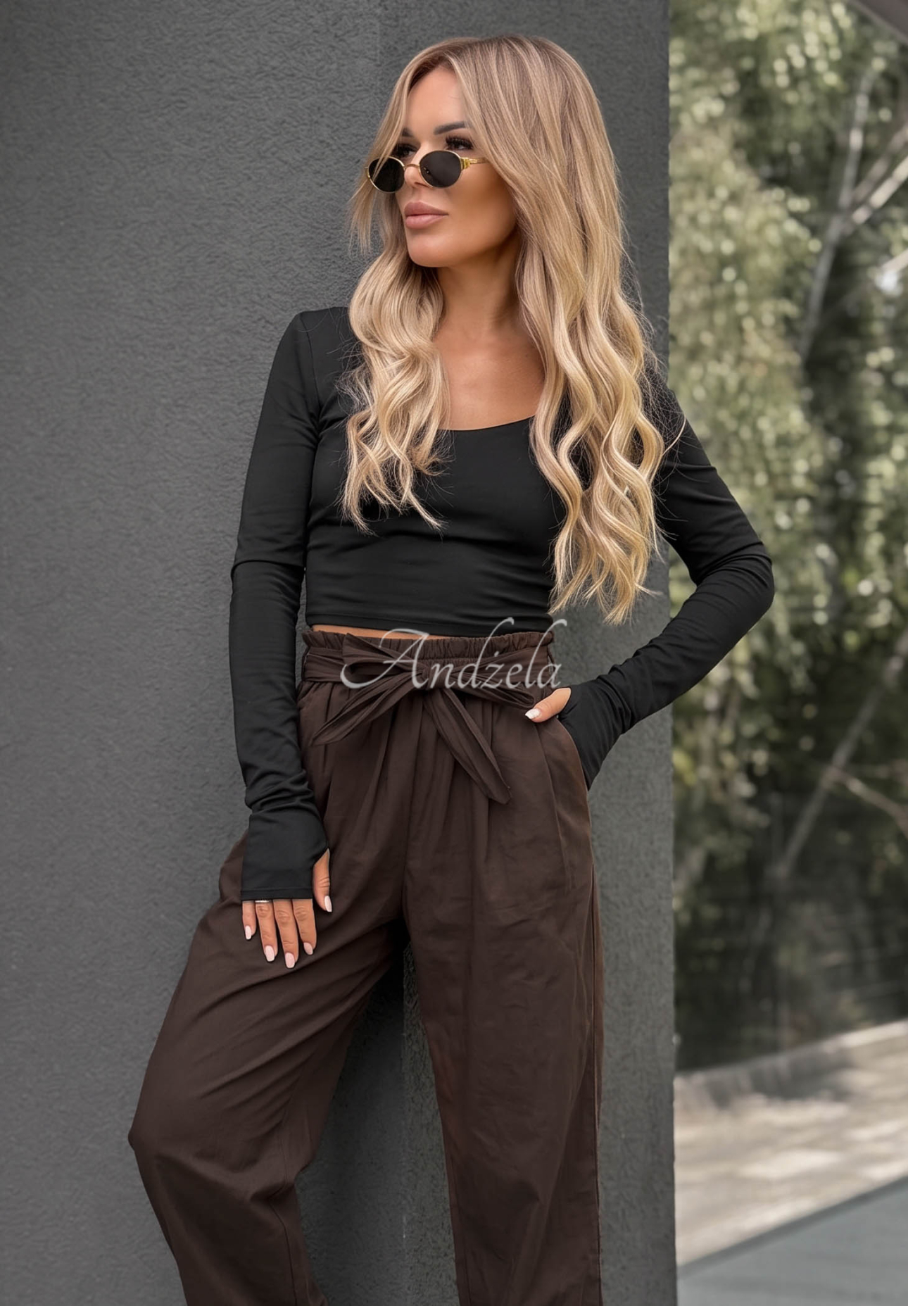 Elegant Harmony Chocolate-Colored Cotton Pants with a Belt