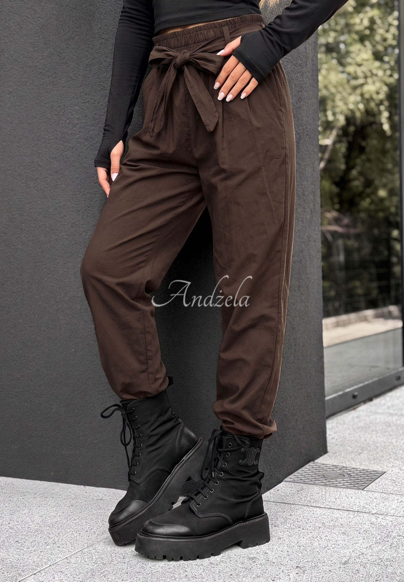 Elegant Harmony Chocolate-Colored Cotton Pants with a Belt