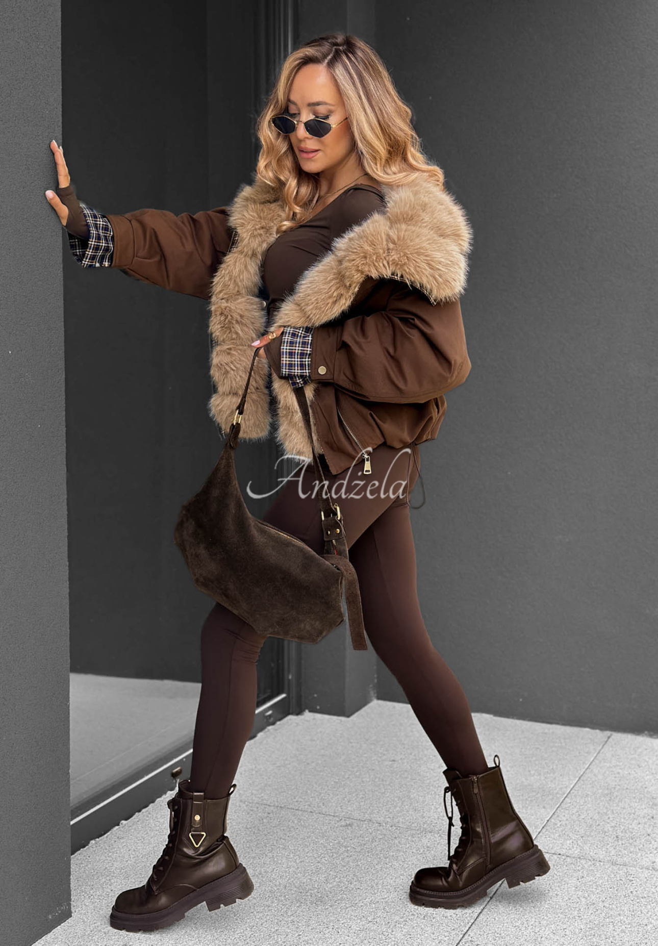 Amber Charm Short Fur-Lined Jacket in Chocolate Brown