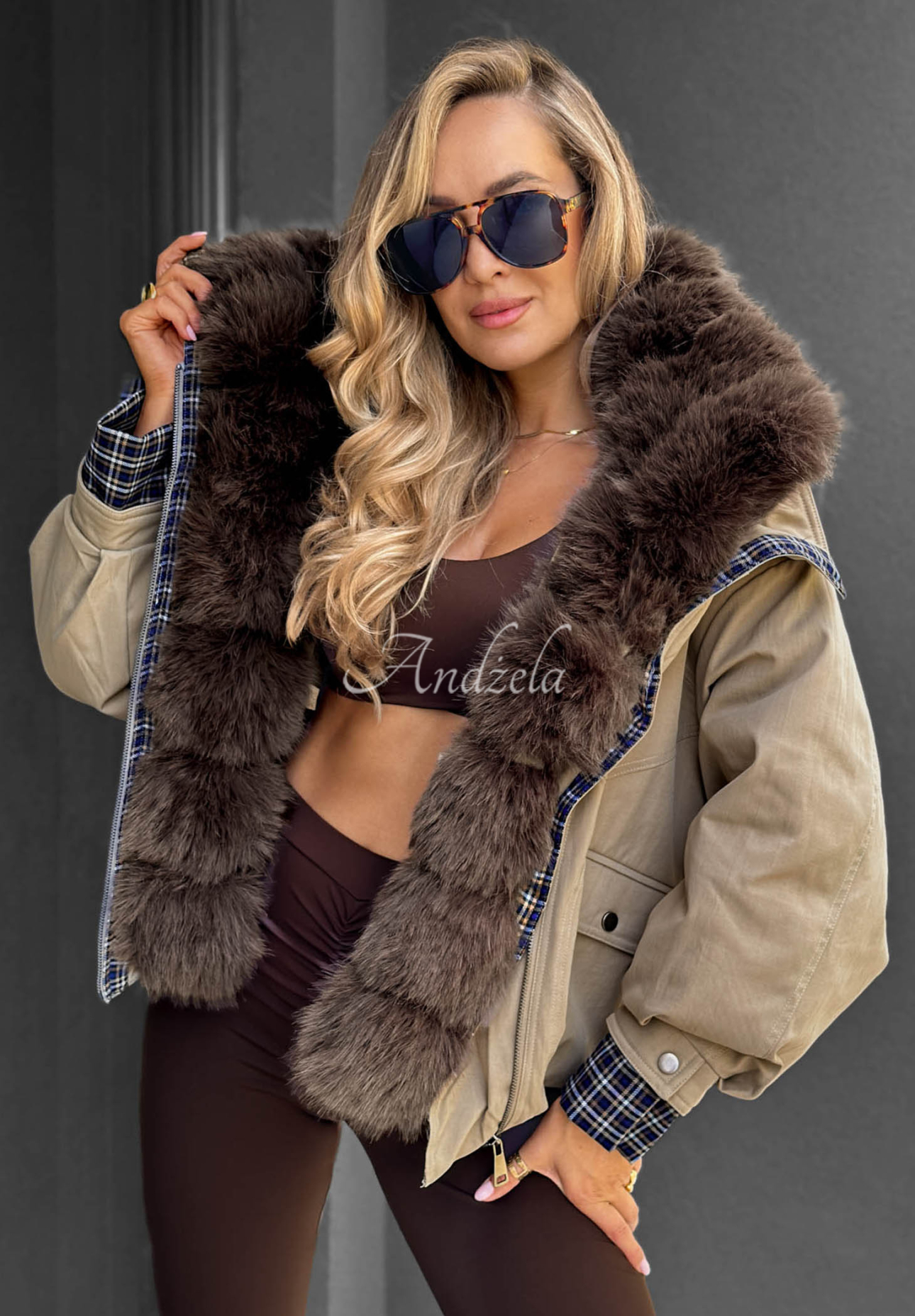 Amber Charm Short Beige Fur-Lined Jacket
