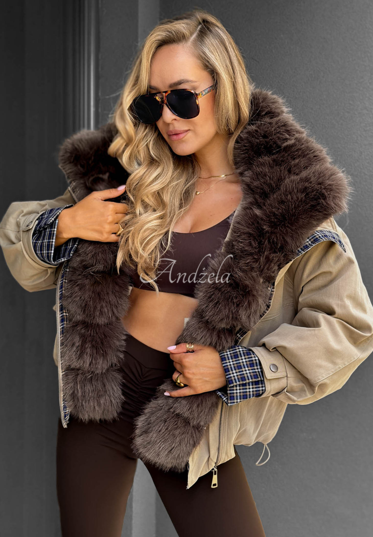 Amber Charm Short Beige Fur-Lined Jacket