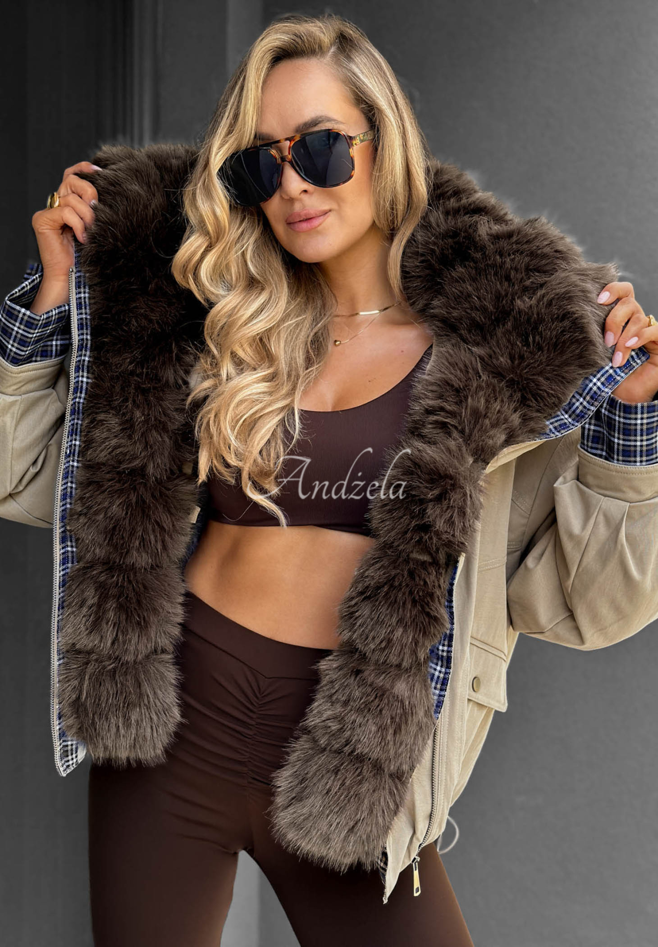 Amber Charm Short Beige Fur-Lined Jacket