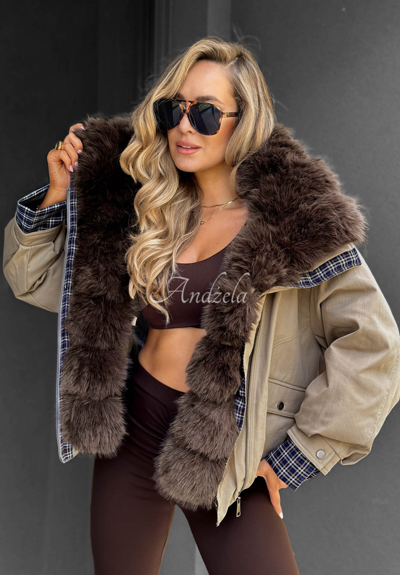 Amber Charm Short Beige Fur-Lined Jacket