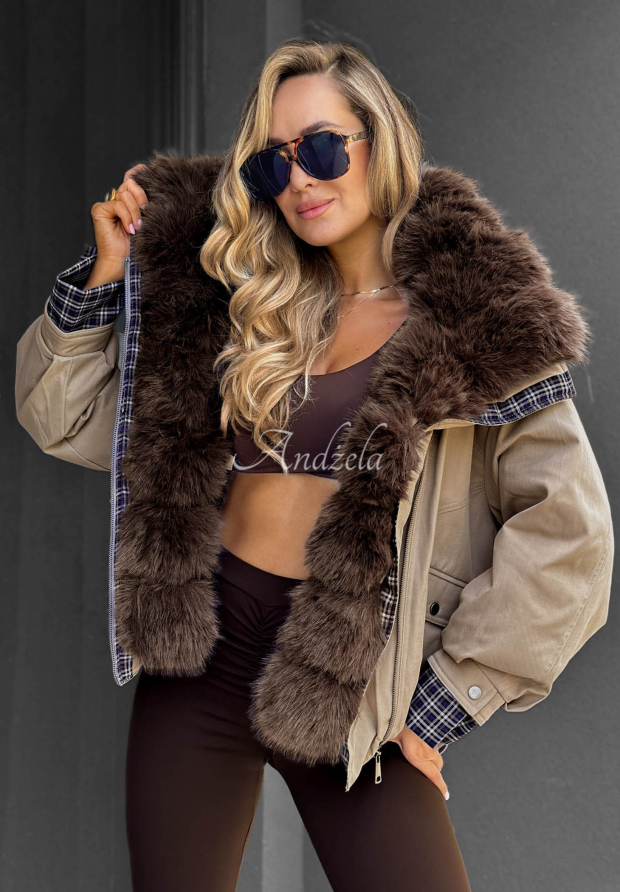 Amber Charm Short Beige Fur-Lined Jacket
