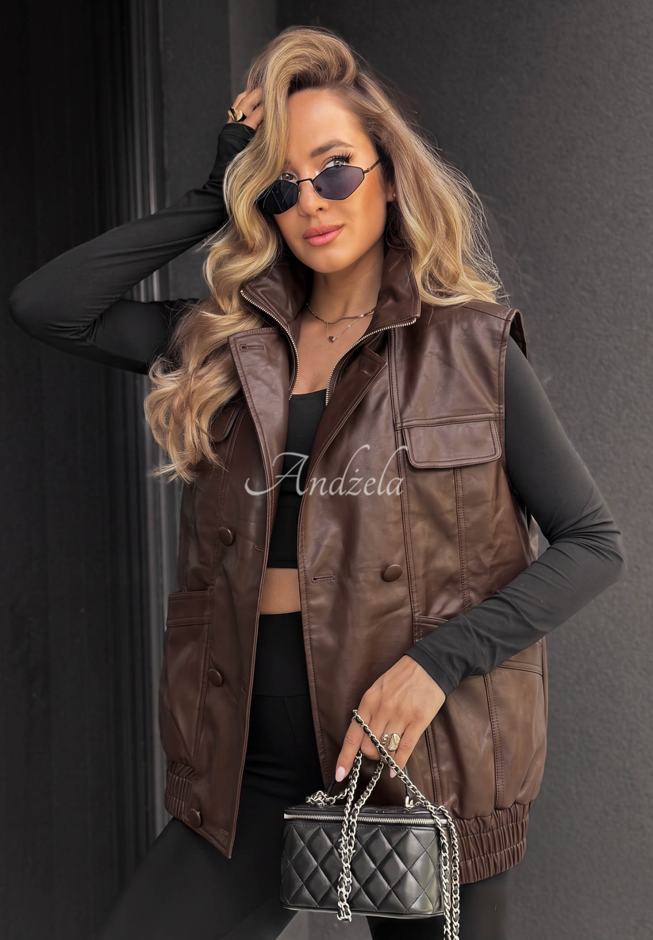 City Layer Chocolate-Brown Leather Sleeveless Vest