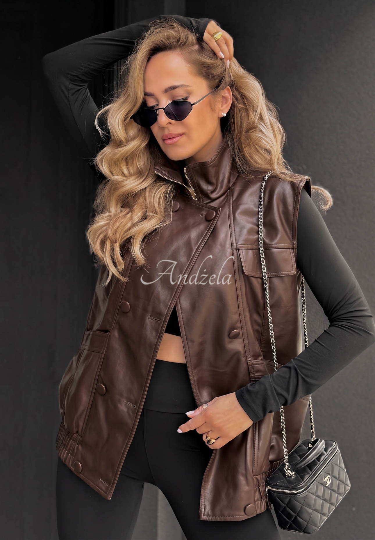 City Layer Chocolate-Brown Leather Sleeveless Vest