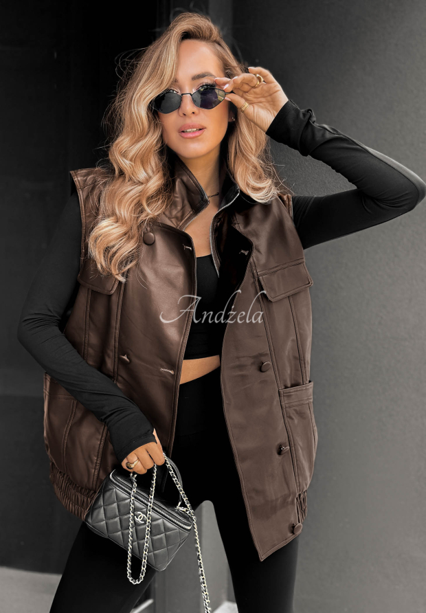 City Layer Chocolate-Brown Leather Sleeveless Vest
