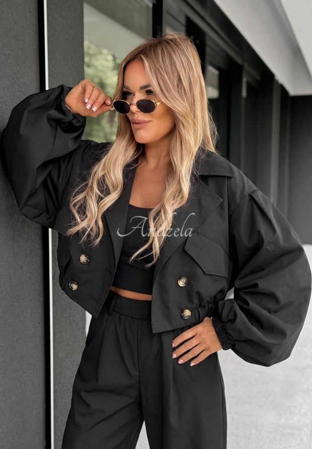 Play Your Cards Black Button-Down Bomber Jacket