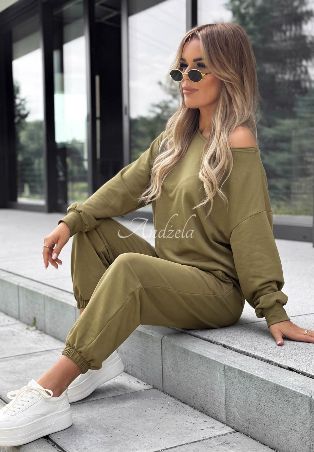Bawełniany komplet bluza i spodnie Summer Energy khaki