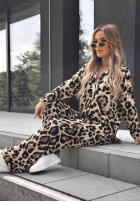 Komplet koszula i spodnie wide leg w panterkę Summer Panther beżowy