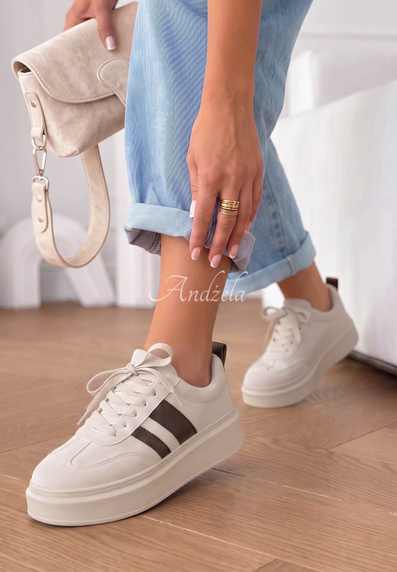 Zamszowe adidasy Start With Forever beżowo-czekoladowe