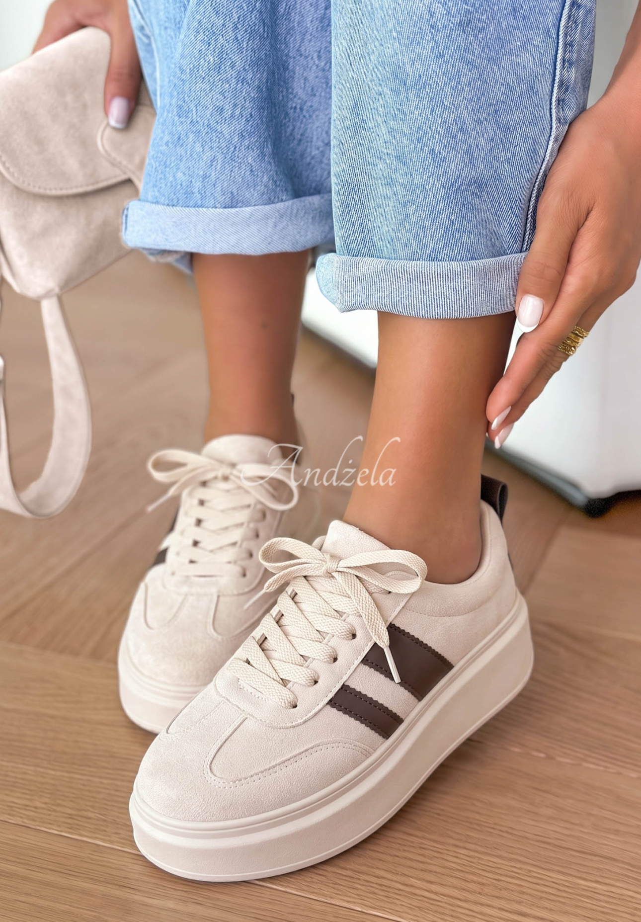 Start With Forever Suede Sneakers in Beige and Chocolate Brown