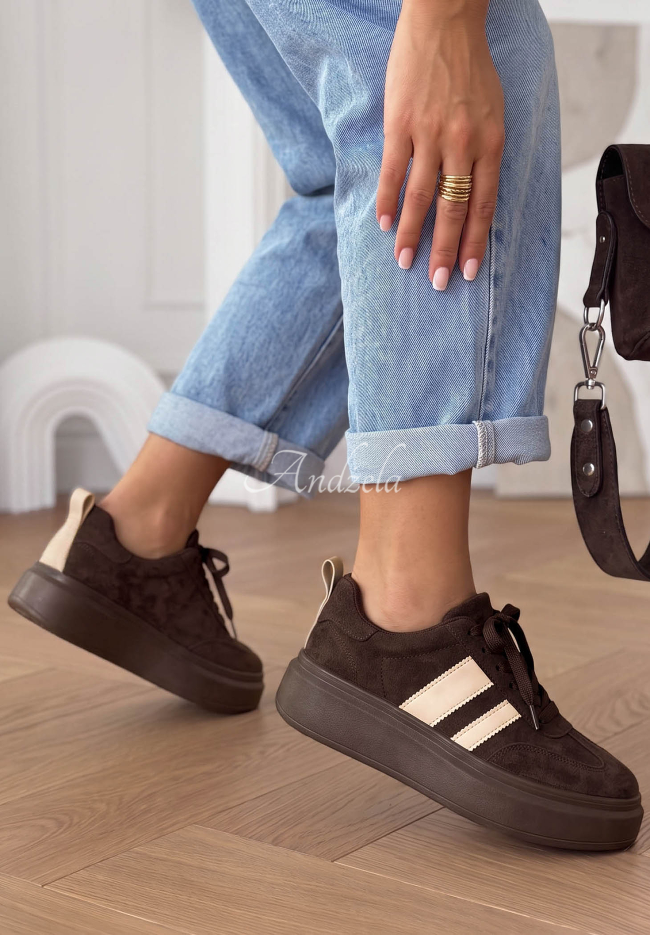 Chocolate-colored Start With Forever suede sneakers