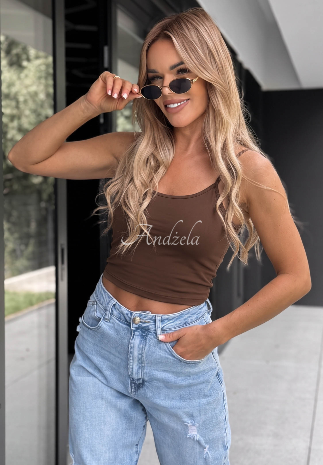 Viva Oliva Short Chocolate-Colored Cotton Tank Top
