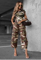 Bluzka z falbankowymi rękawami moro Nature Escape khaki