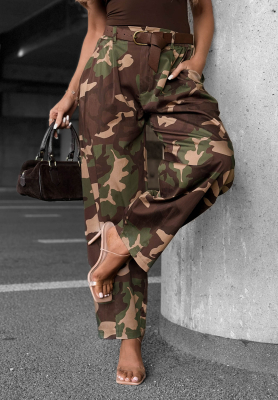 Materiałowe spodnie balloon z lyocellu moro Camo Charm khaki