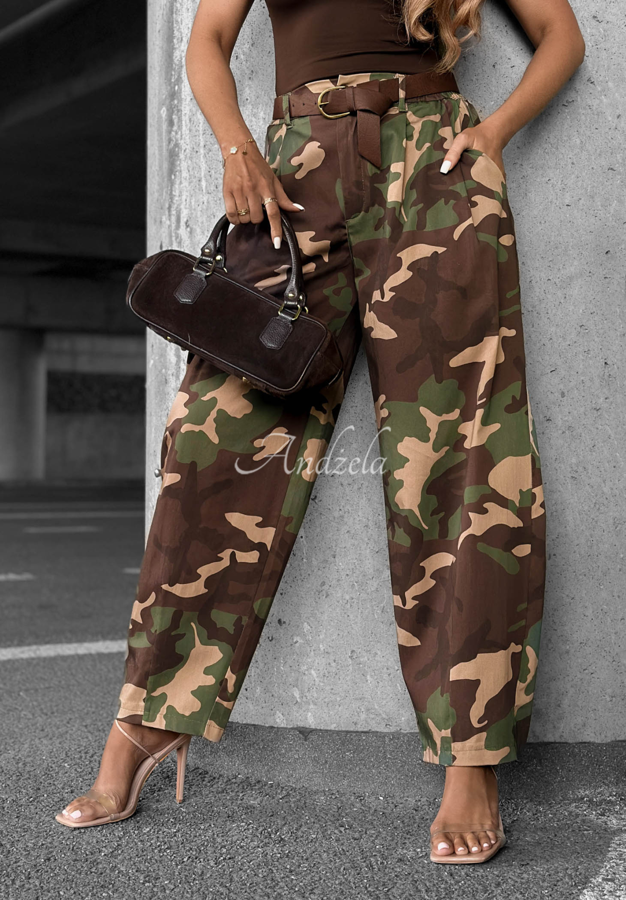 Camo Charm khaki lyocell balloon pants