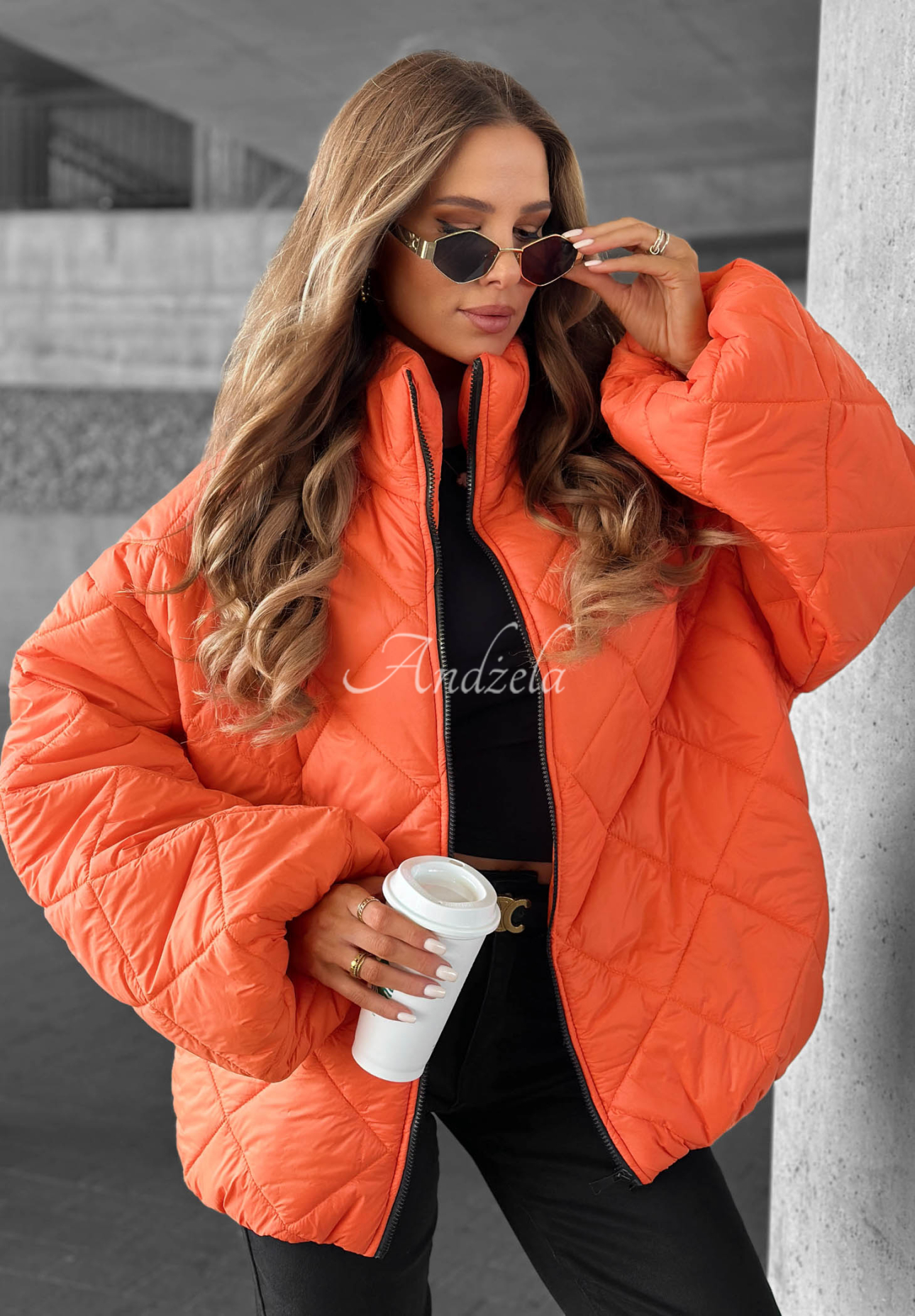 Krótka pikowana kurtka oversize Fall Favorites pomarańczowa