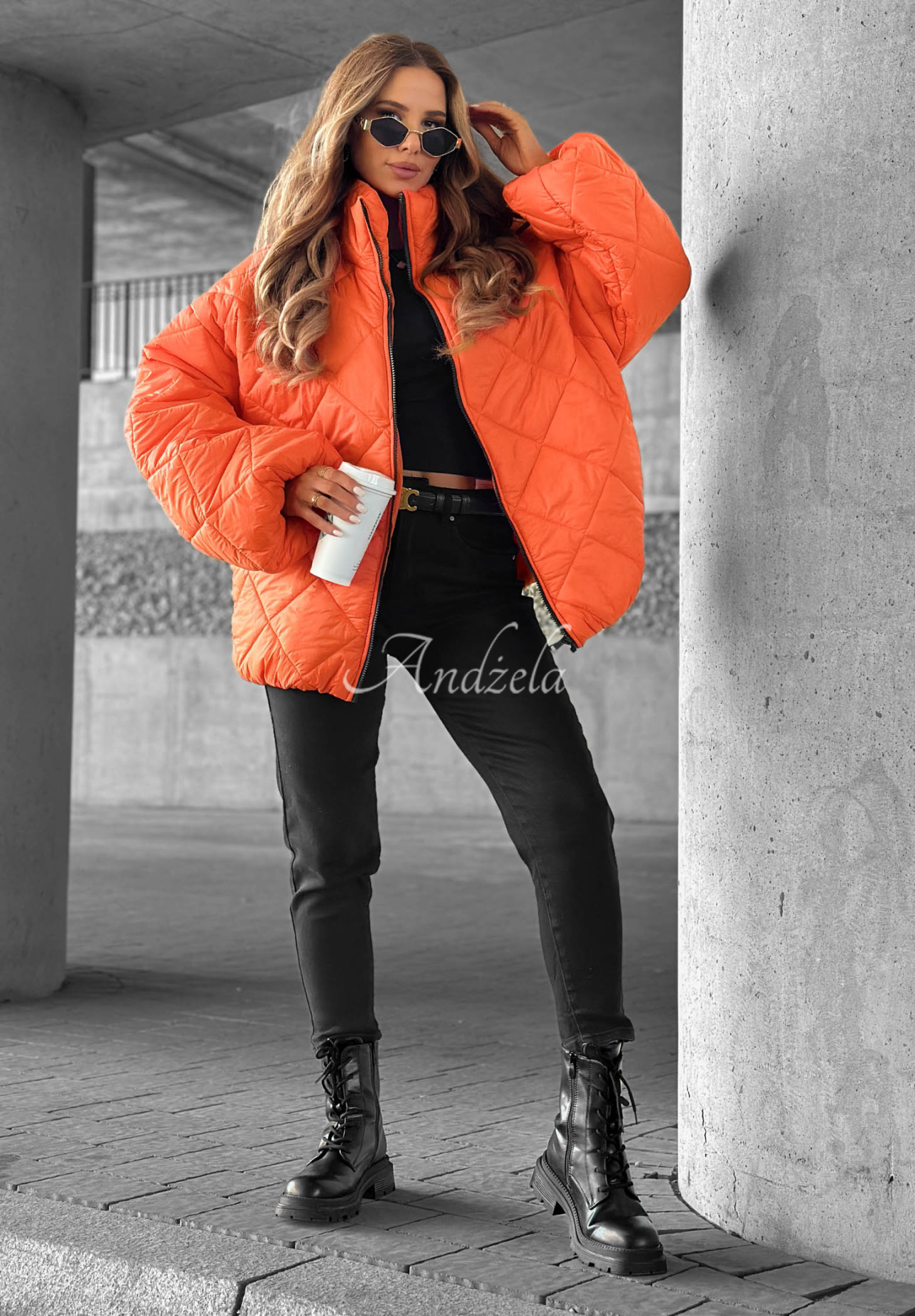 Krótka pikowana kurtka oversize Fall Favorites pomarańczowa