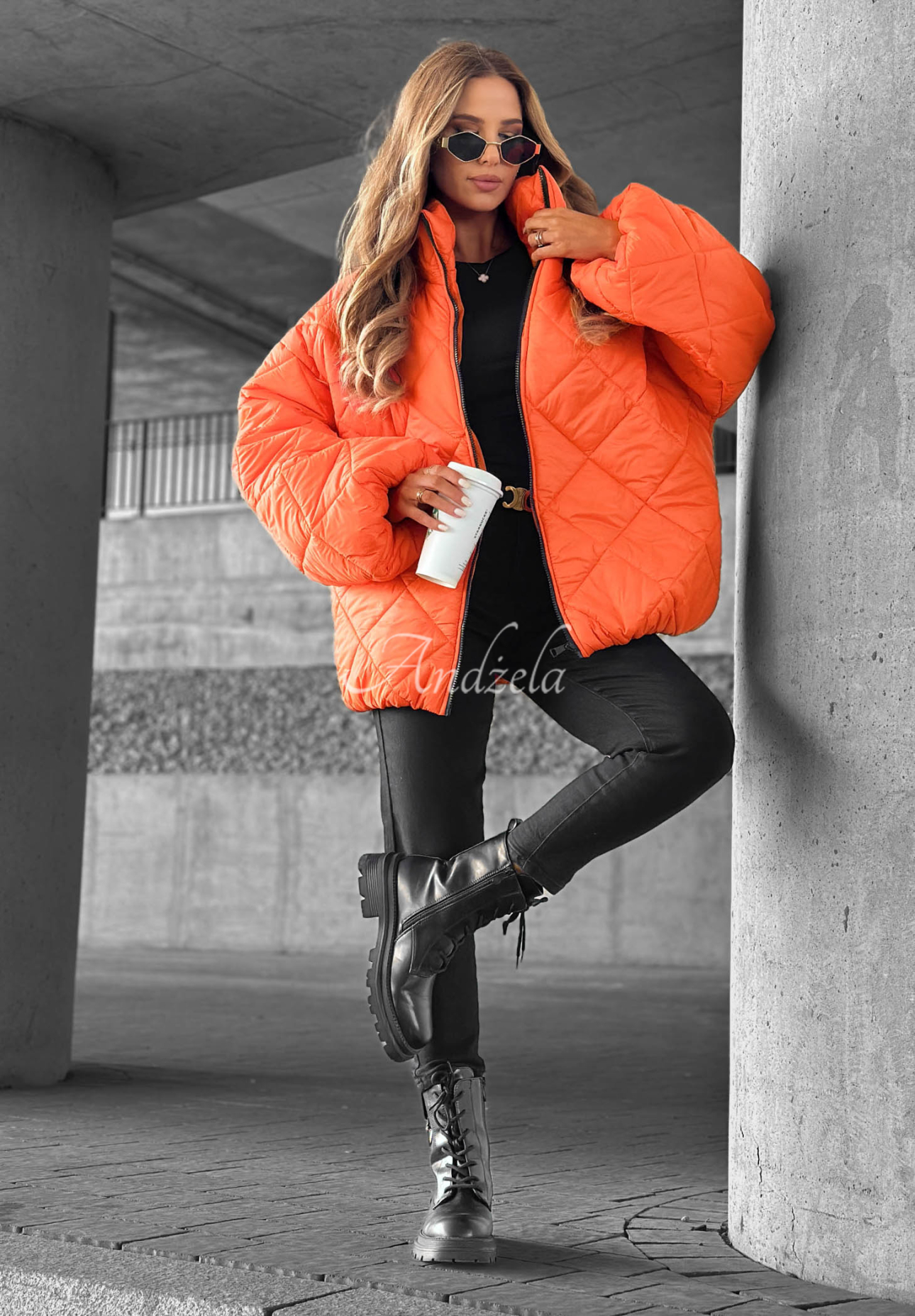 Krótka pikowana kurtka oversize Fall Favorites pomarańczowa