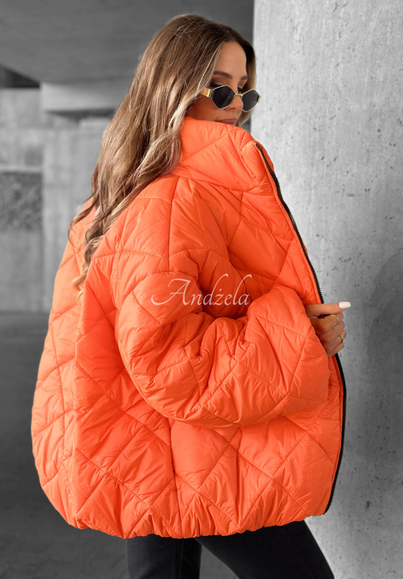 Krótka pikowana kurtka oversize Fall Favorites pomarańczowa