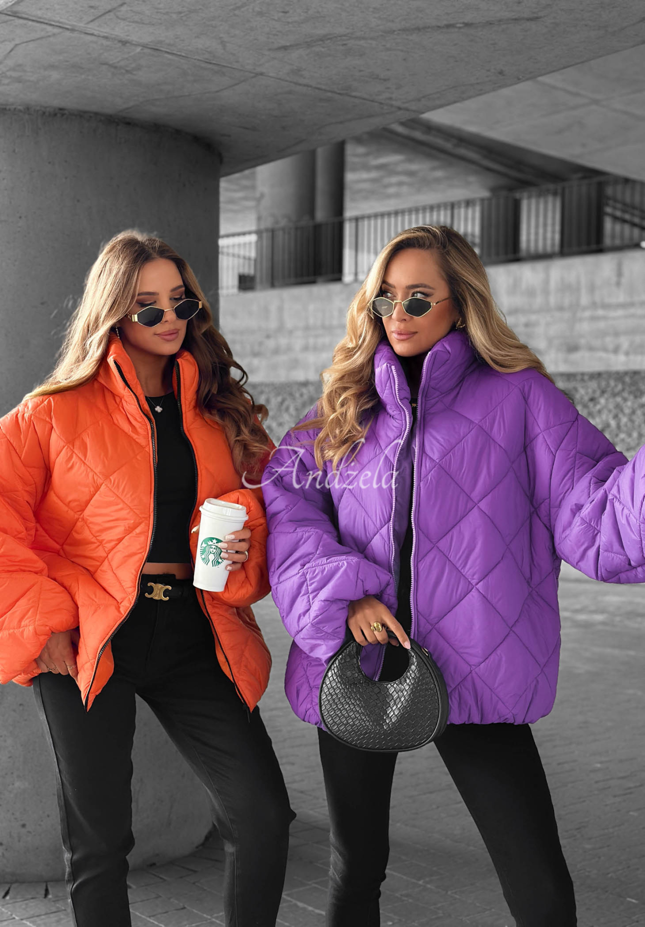 Krótka pikowana kurtka oversize Fall Favorites fioletowa
