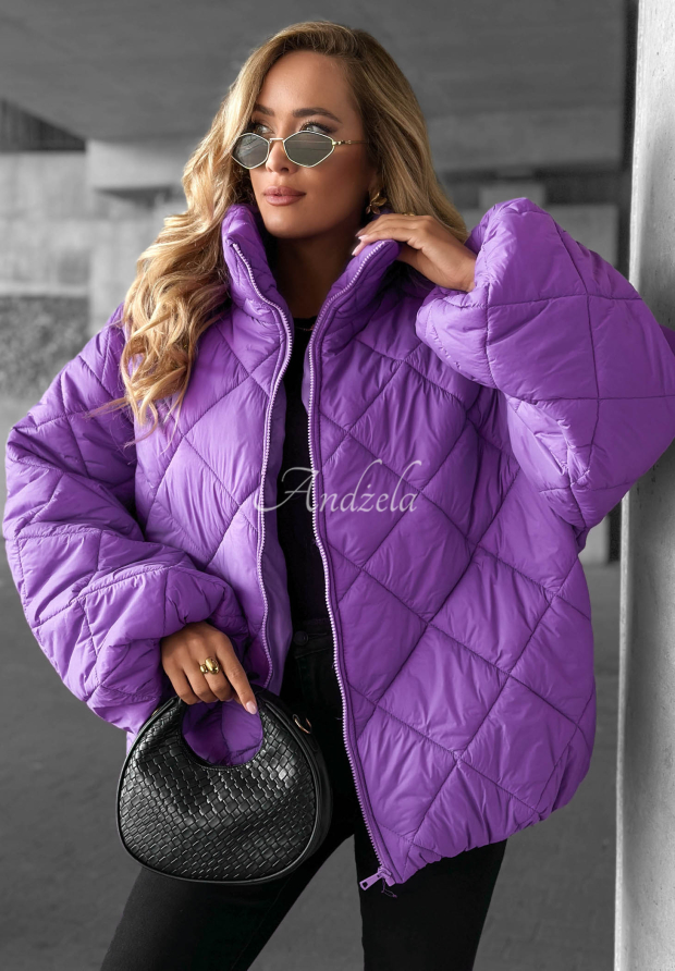 Kr&oacute;tka pikowana kurtka oversize Fall Favorites fioletowa