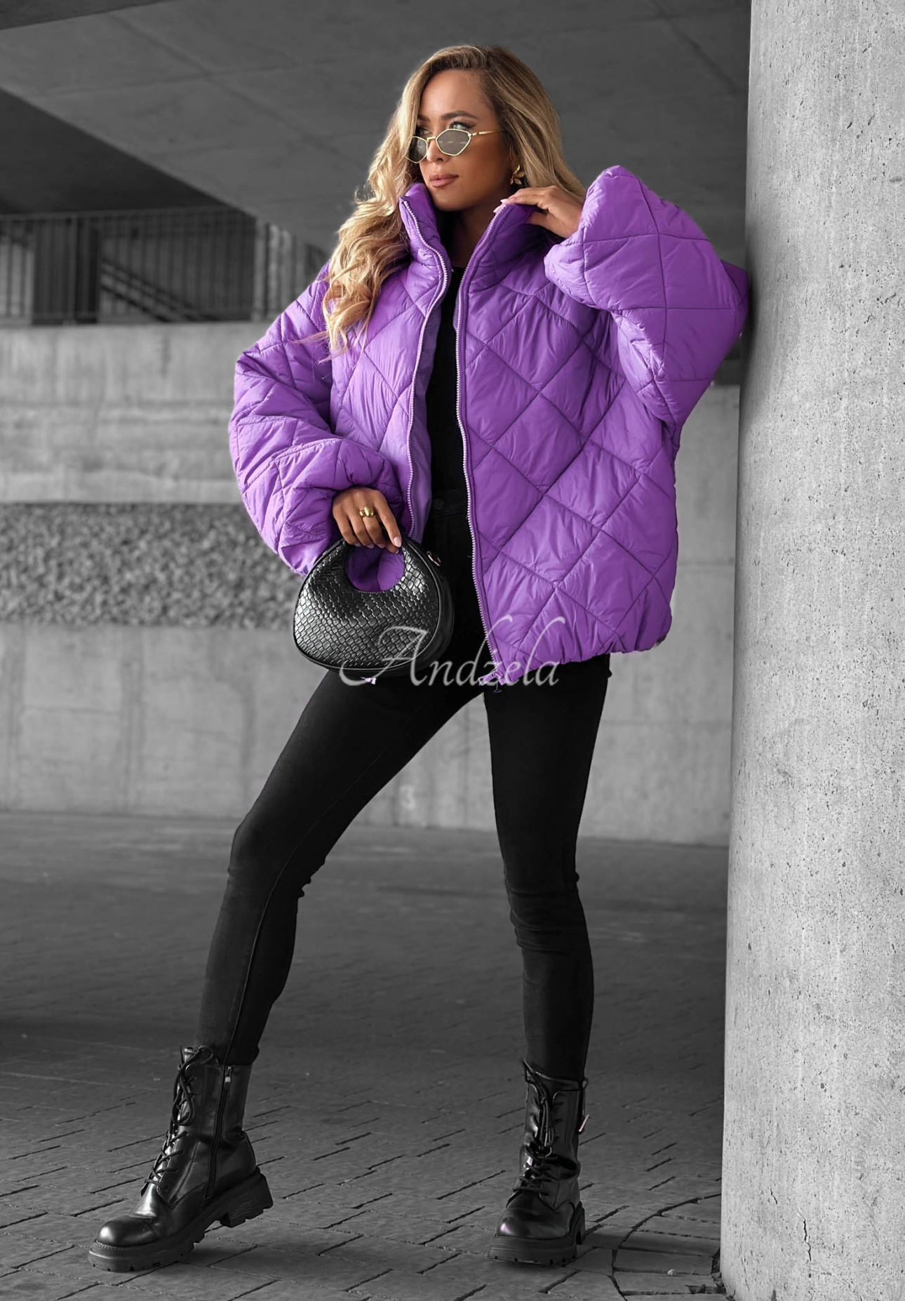 Fall Favorites Short, Oversized Quilted Jacket in Purple