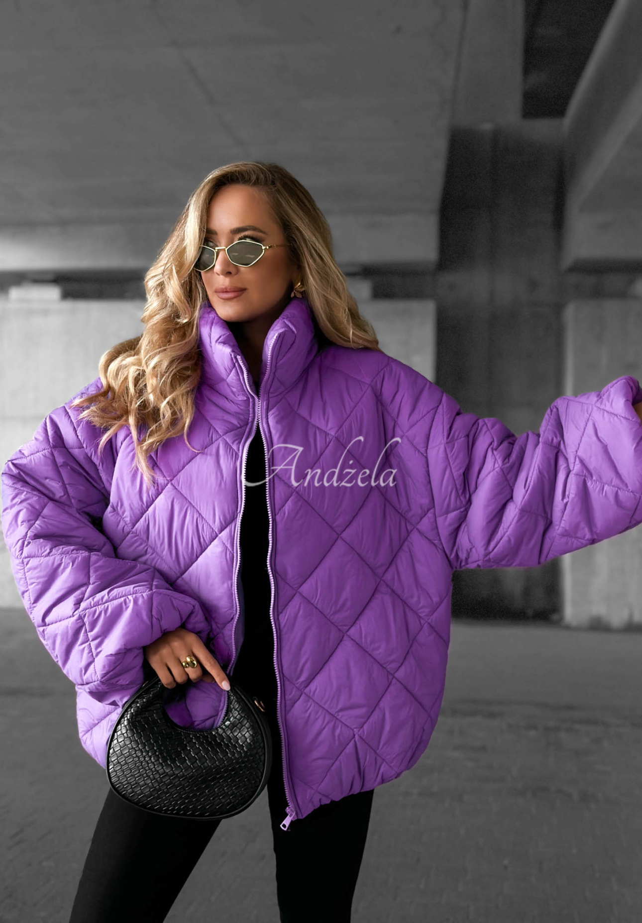 Krótka pikowana kurtka oversize Fall Favorites fioletowa