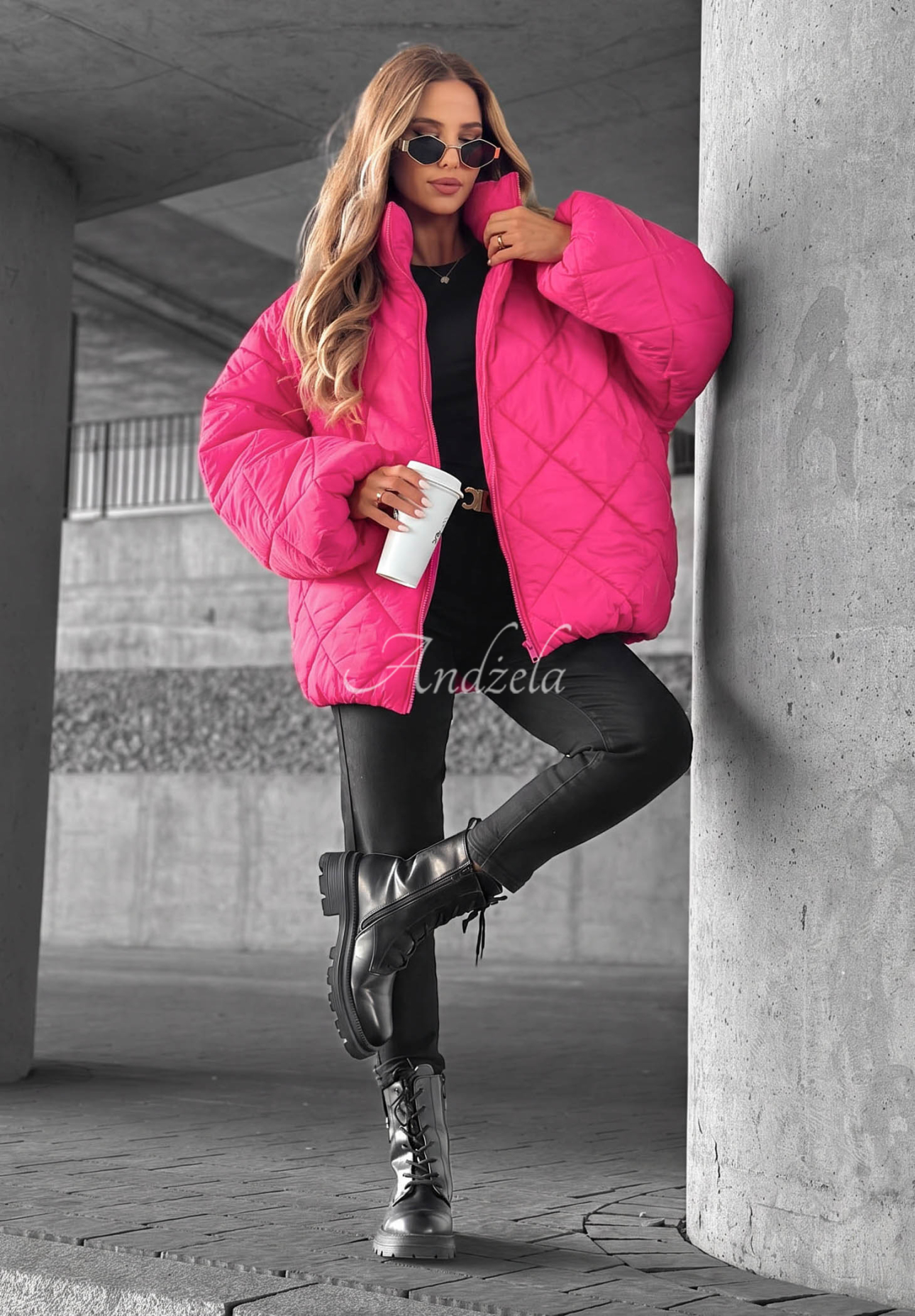Krótka pikowana kurtka oversize Fall Favorites różowa