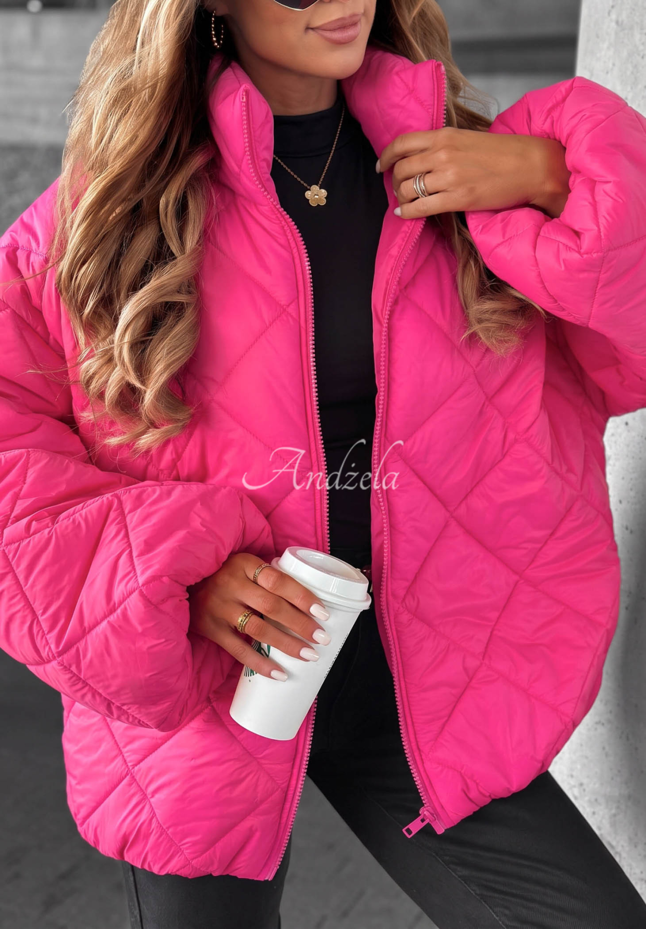 Krótka pikowana kurtka oversize Fall Favorites różowa