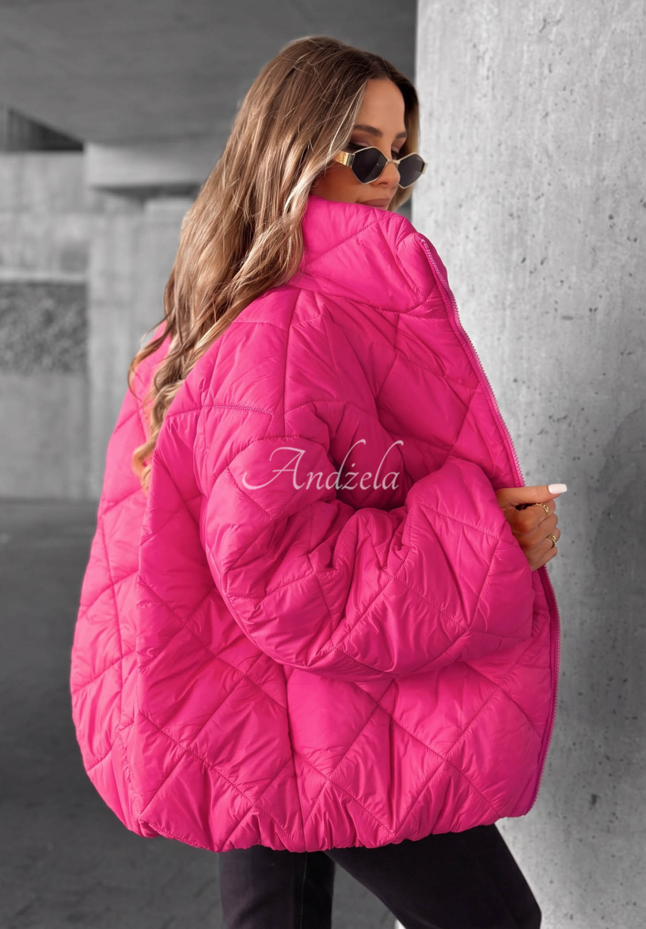Krótka pikowana kurtka oversize Fall Favorites różowa