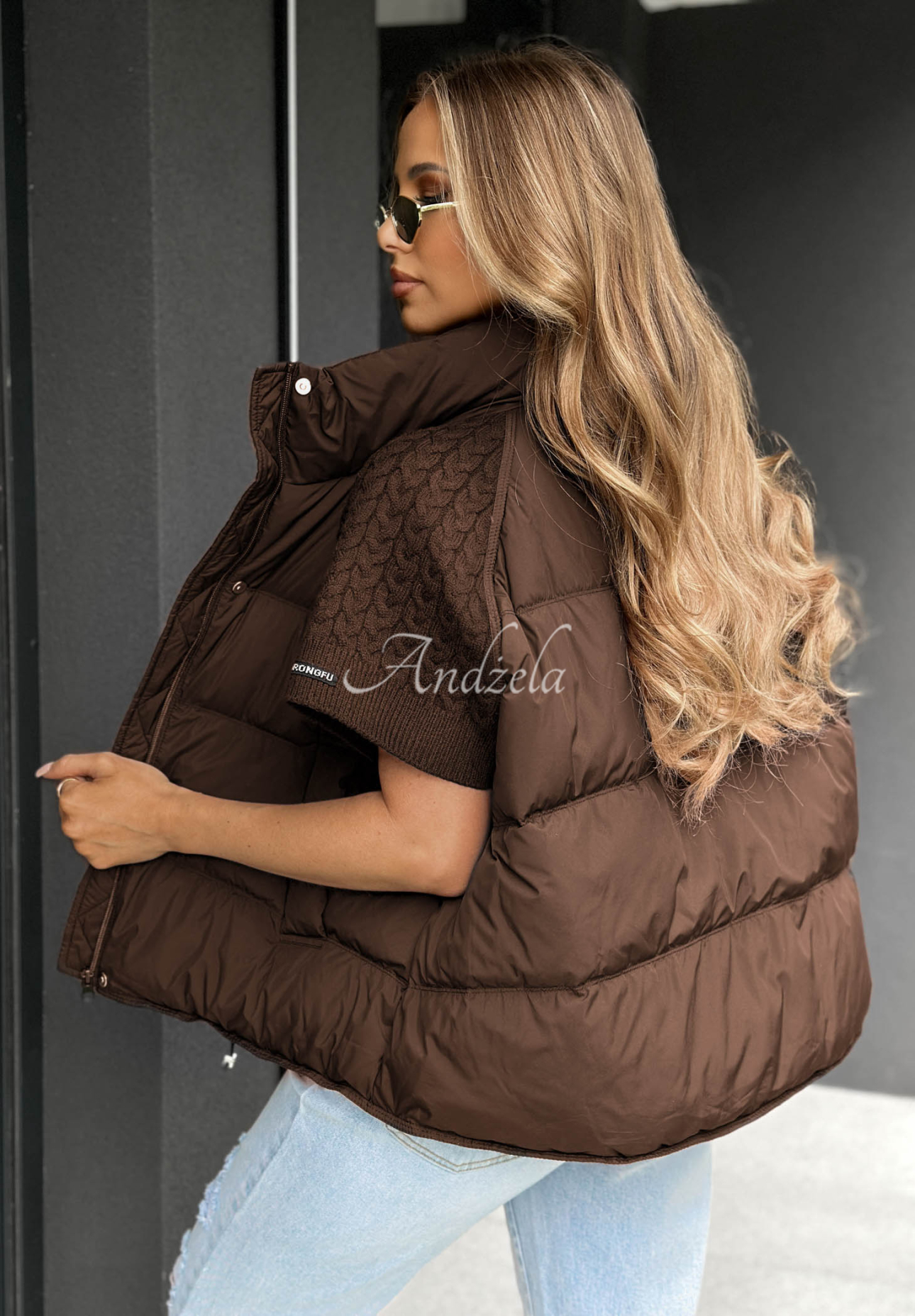 Never Leave Down Vest with Knit Inserts, Chocolate Brown