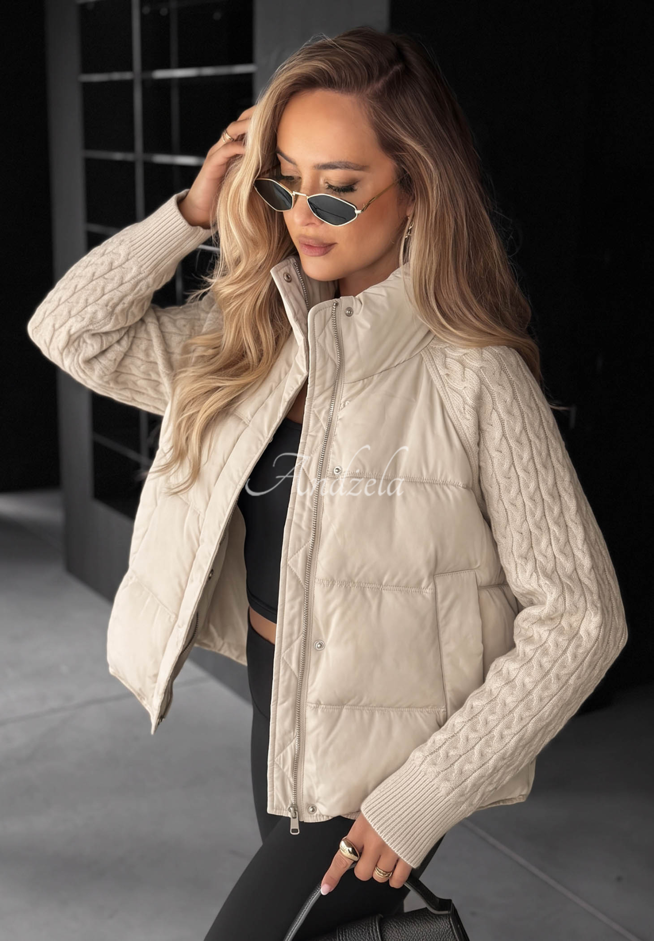 Never Leave ecru down jacket with knit inserts
