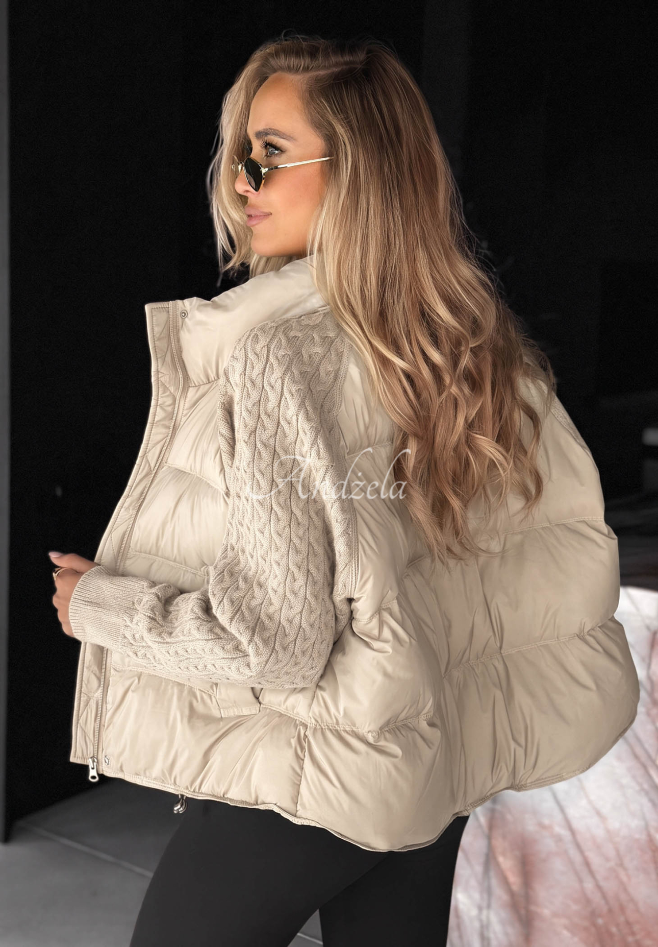 Never Leave ecru down jacket with knit inserts