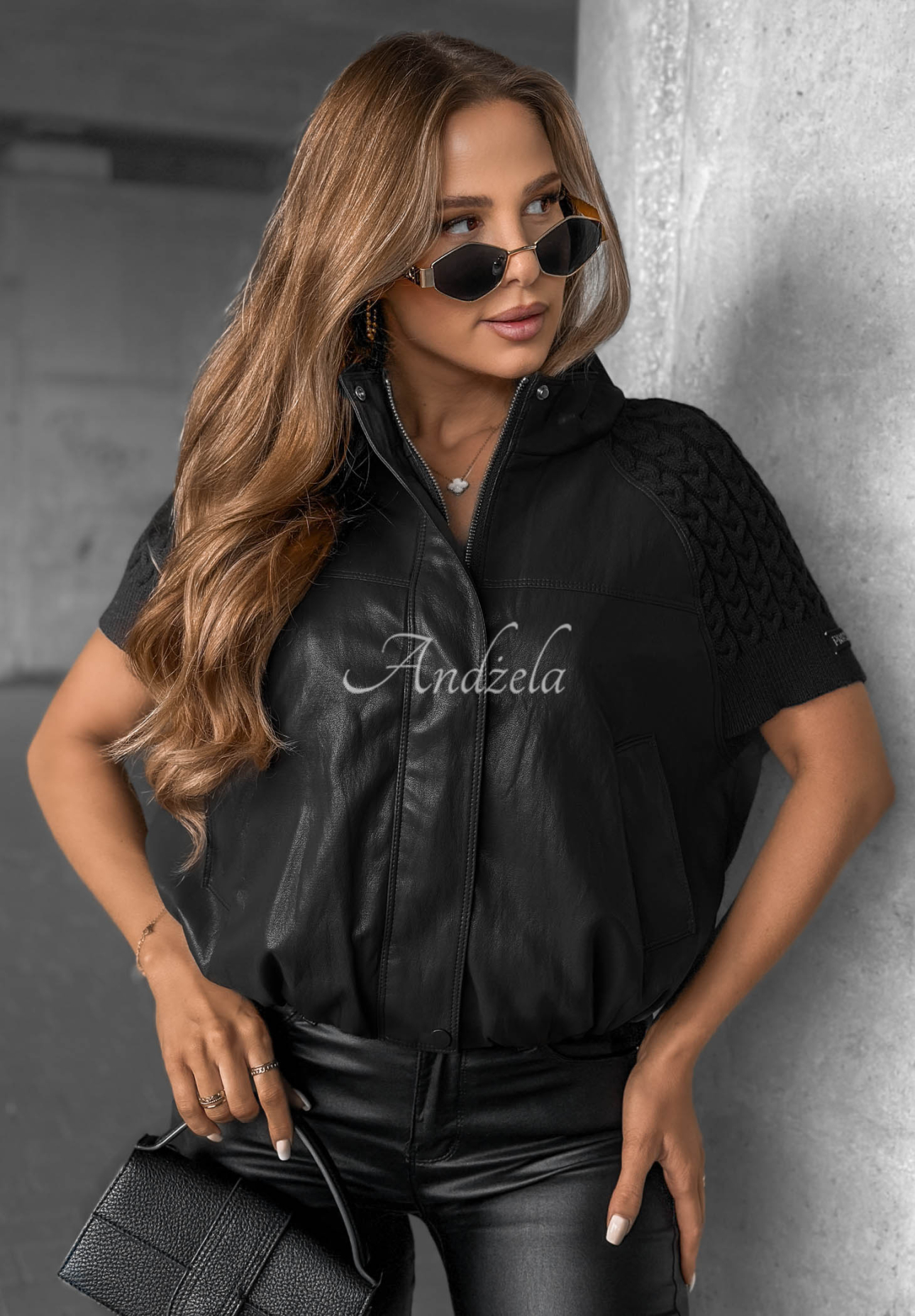Never Leave Black Leather Vest with Knit Inserts
