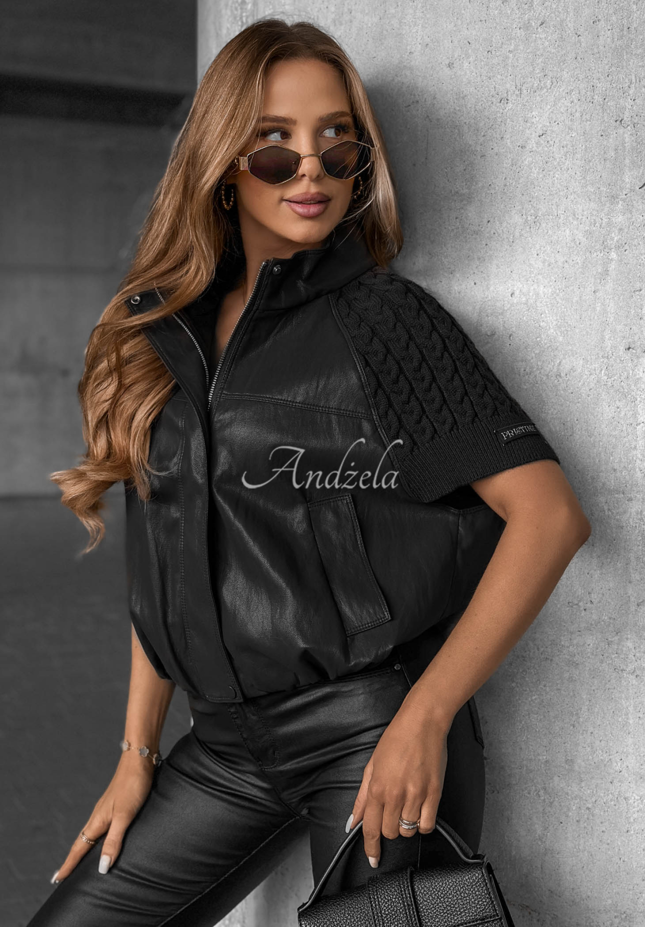 Never Leave Black Leather Vest with Knit Inserts