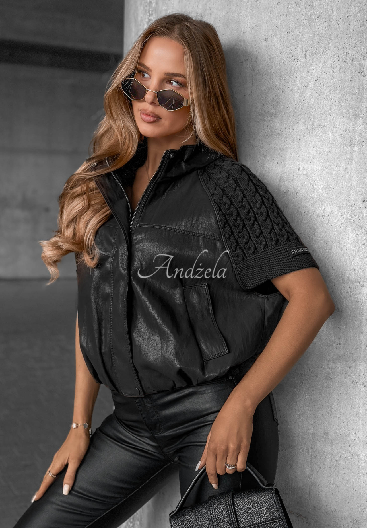 Never Leave Black Leather Vest with Knit Inserts