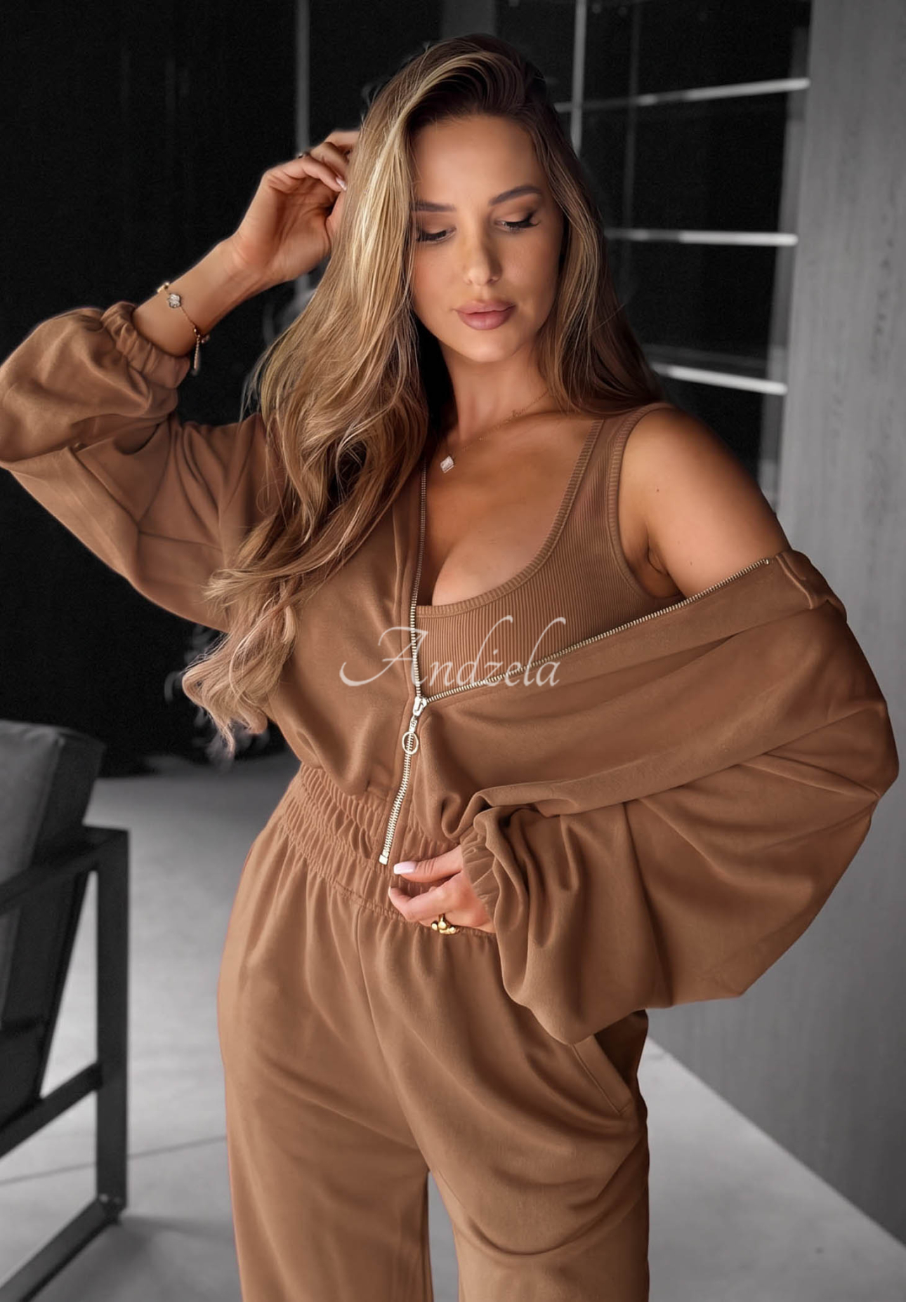 Bawełniany komplet bluza, spodnie i body 3in1 All For Love czekoladowy