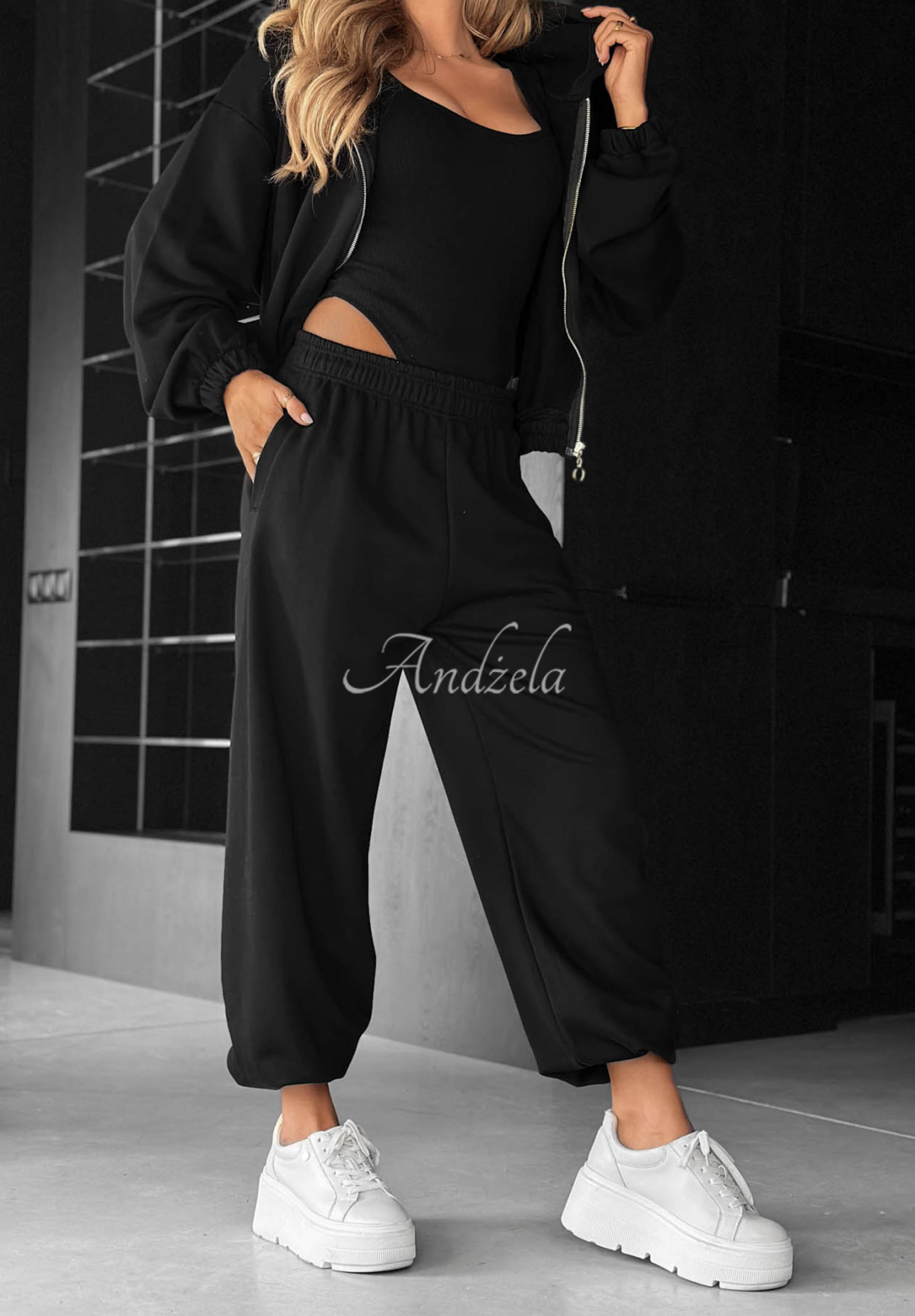 All For Love 3-in-1 Cotton Set: Sweatshirt, Pants, and Bodysuit—Black