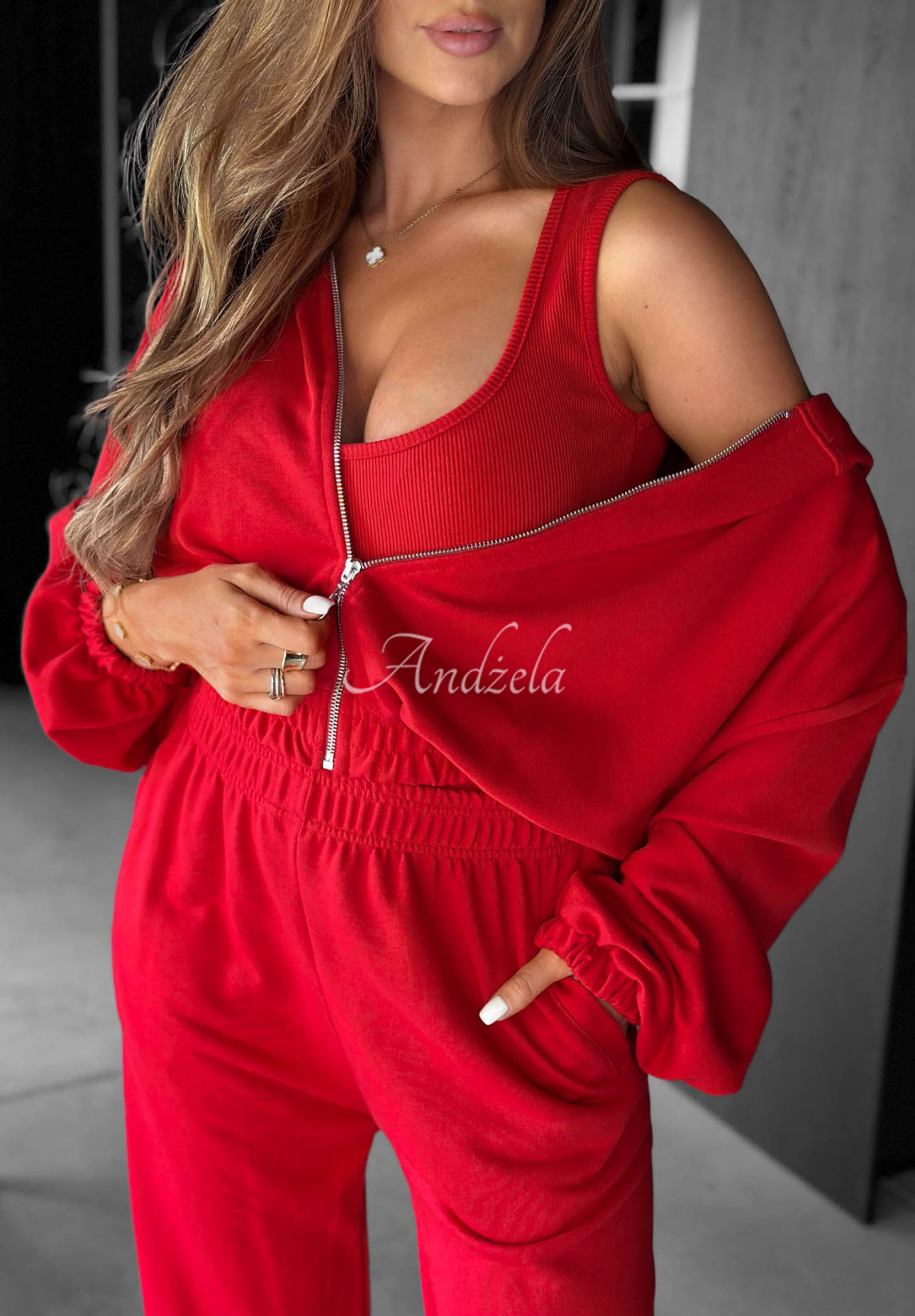 Bawełniany komplet bluza, spodnie i body 3in1 All For Love czerwony