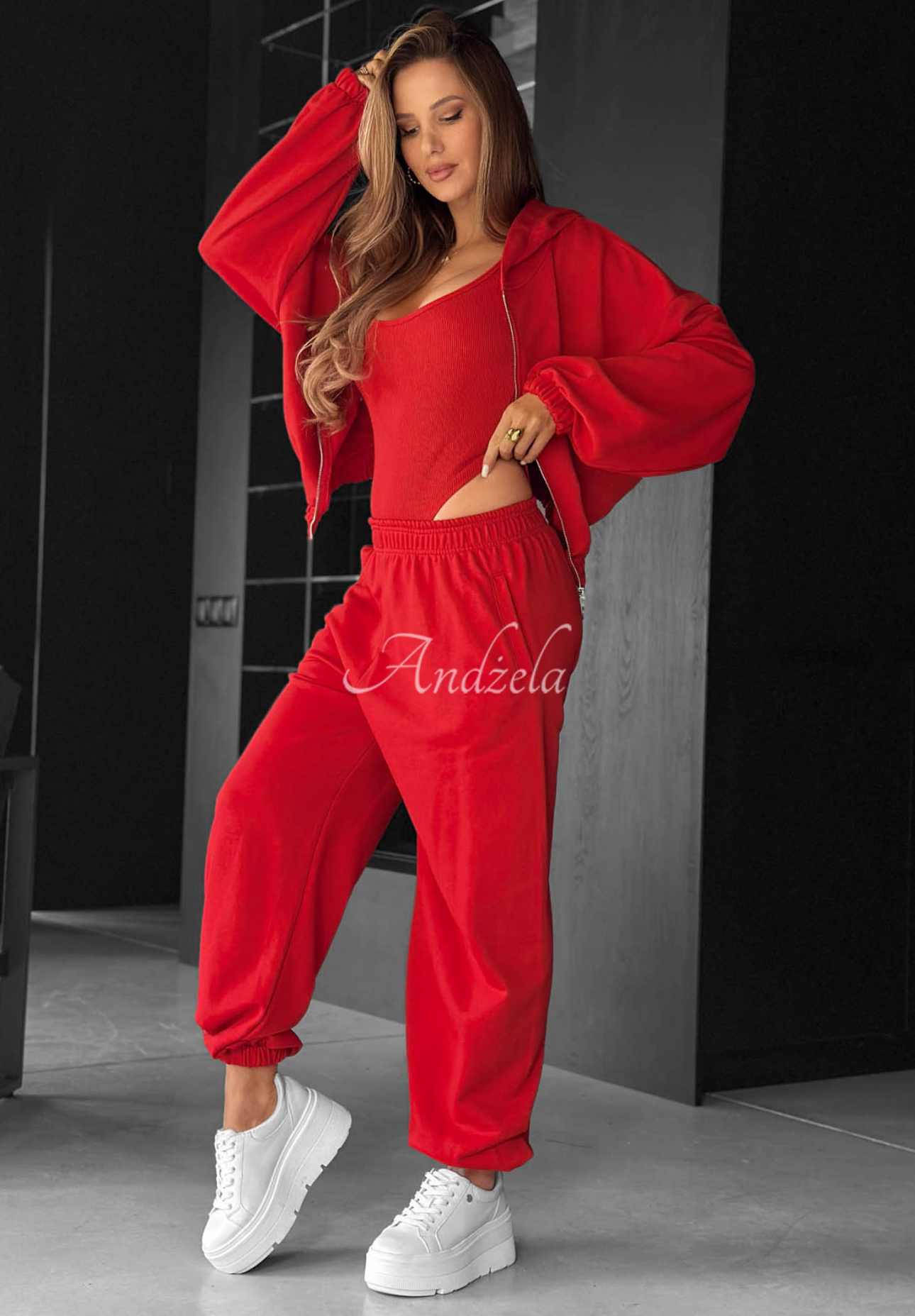 Bawełniany komplet bluza, spodnie i body 3in1 All For Love czerwony