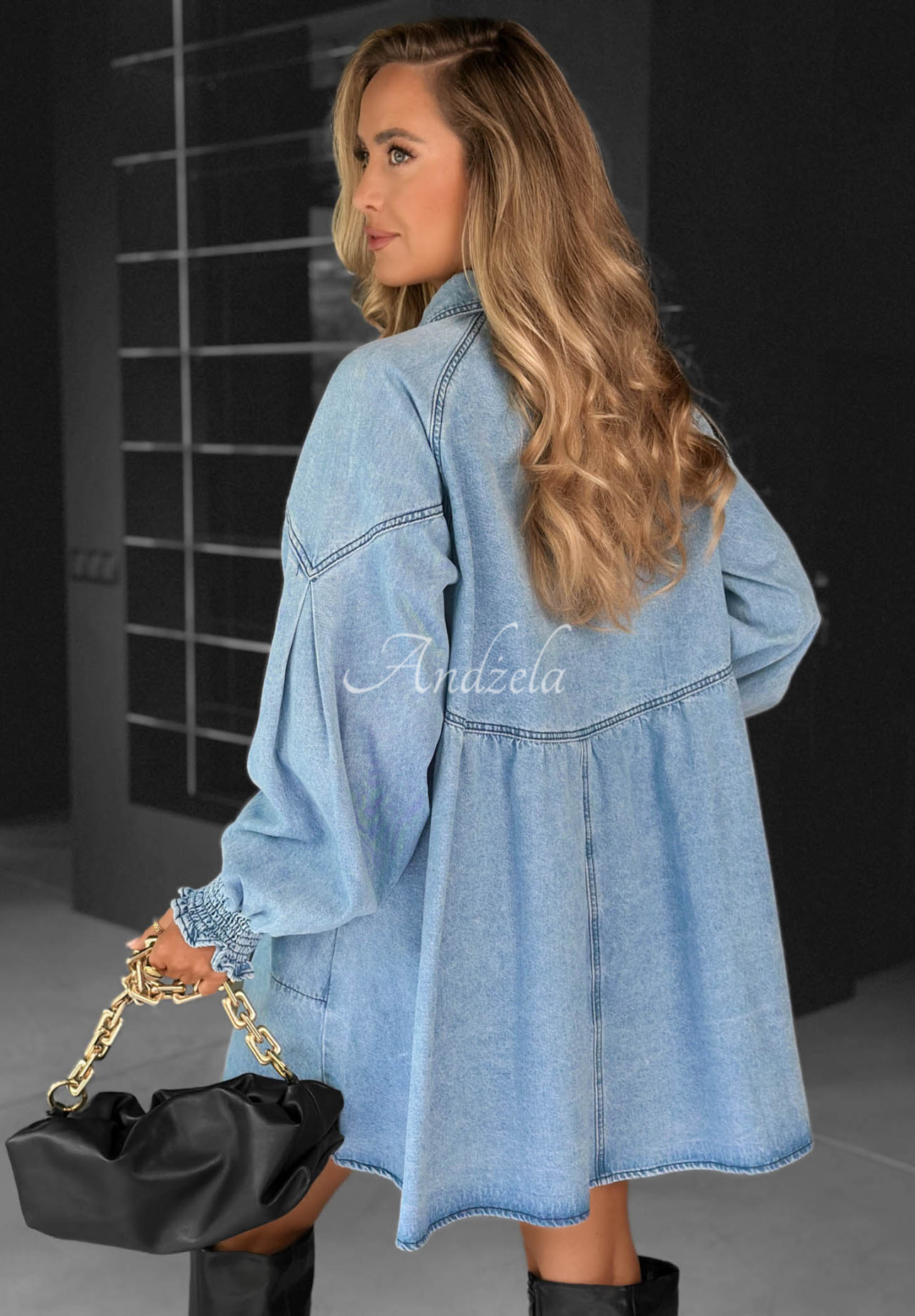 Here And Now Light Blue Denim Shirt Dress