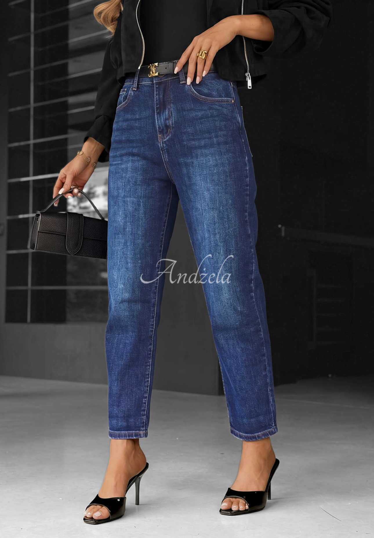 Spodnie jeansowe mom fit Just My Type granatowe
