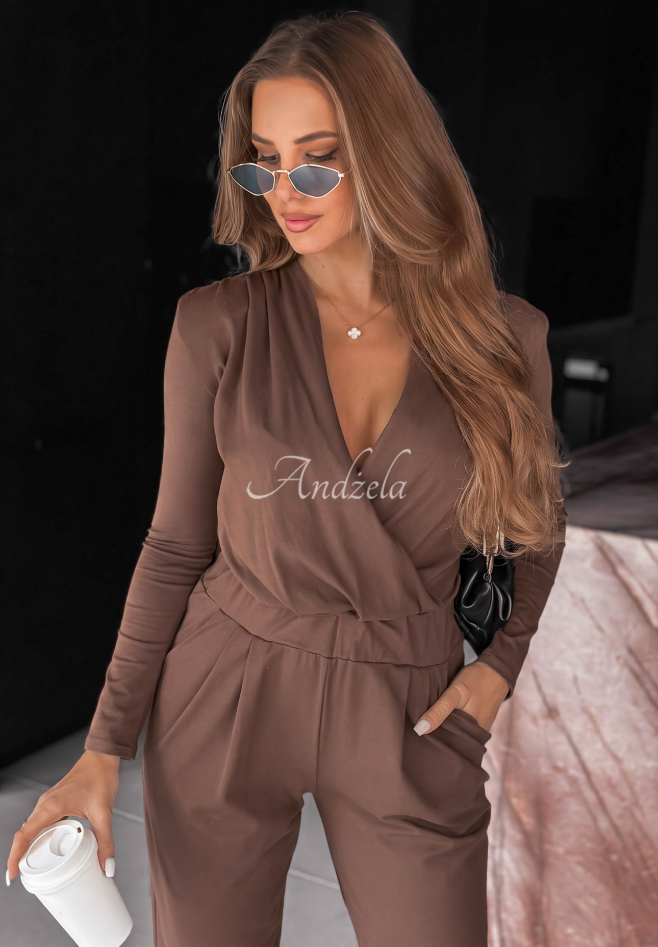Bawełniany kombinezon z długim rękawem Soft Elegance czekoladowy