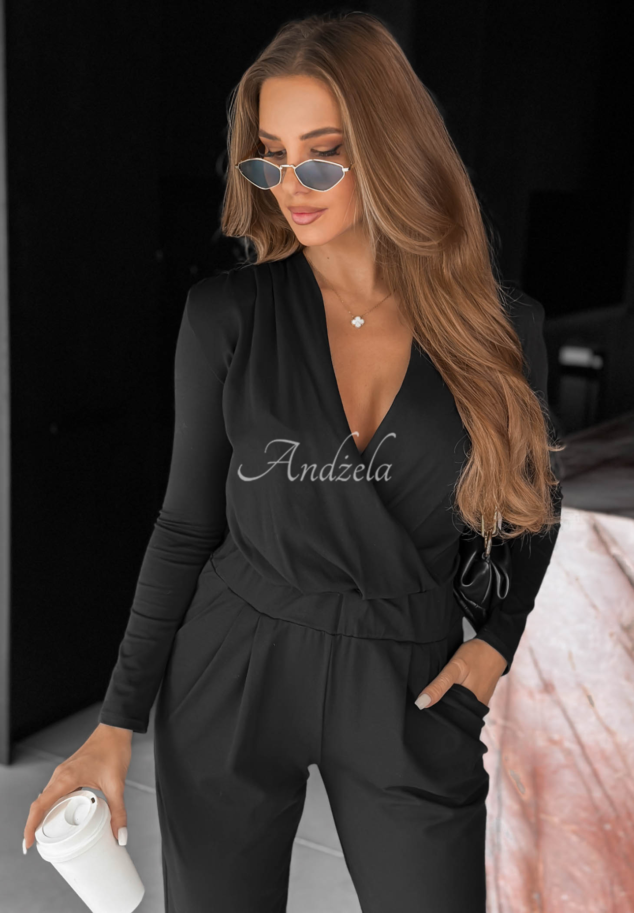 Soft Elegance Black Long-Sleeve Cotton Jumpsuit