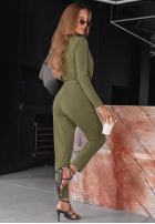 Bawełniany kombinezon z długim rękawem Soft Elegance oliwkowy