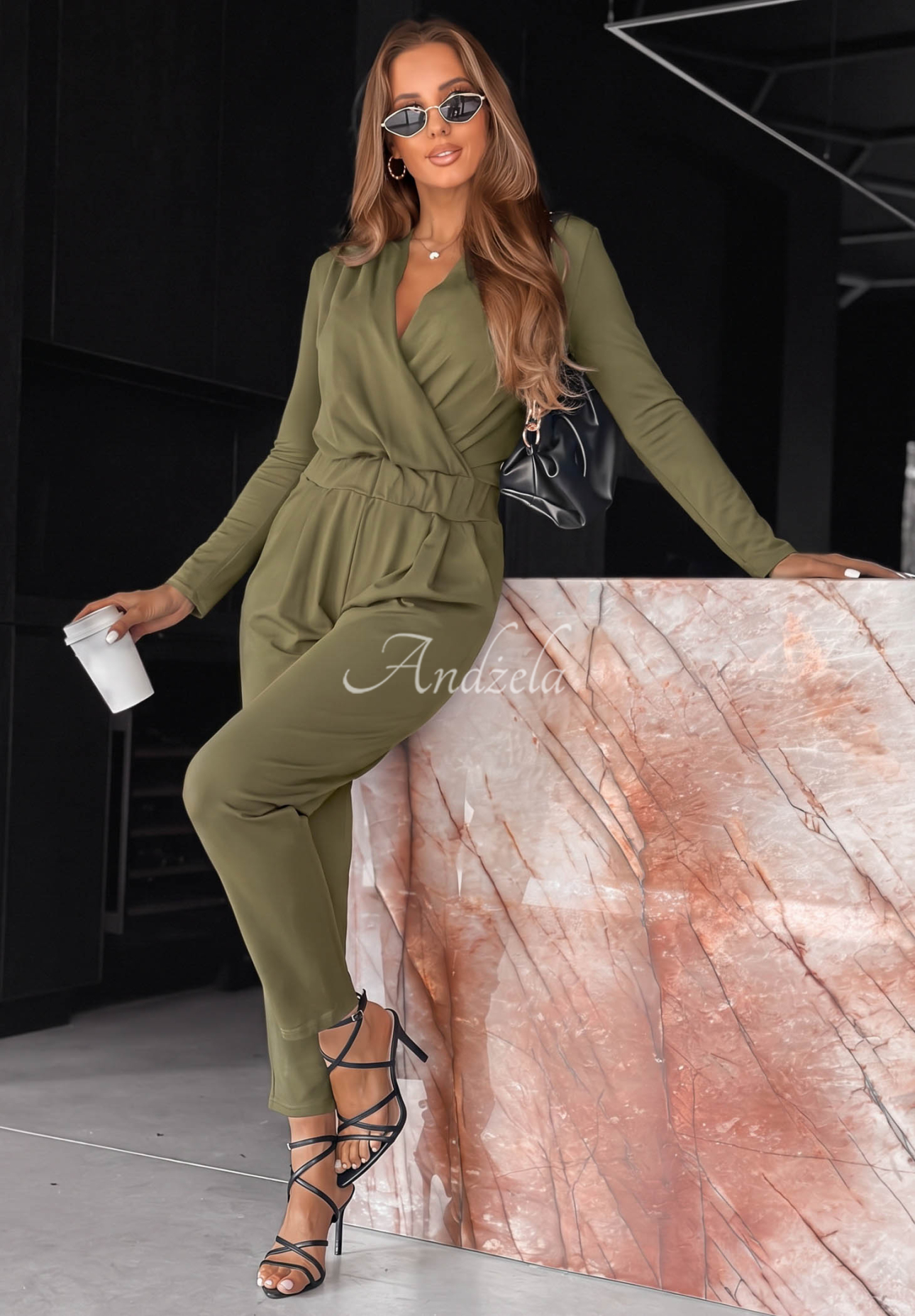 Bawełniany kombinezon z długim rękawem Soft Elegance oliwkowy