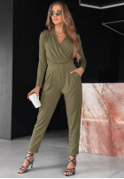 Bawełniany kombinezon z długim rękawem Soft Elegance oliwkowy