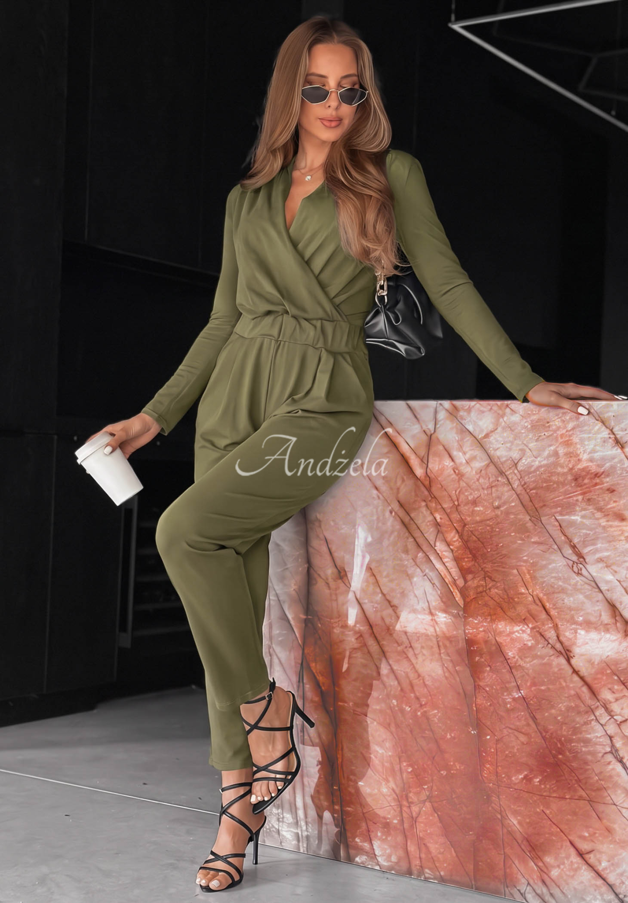 Bawełniany kombinezon z długim rękawem Soft Elegance oliwkowy